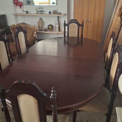 Classic carved dining table with six chairs used