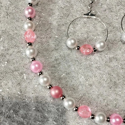 Handmade pink and white jewelry set new