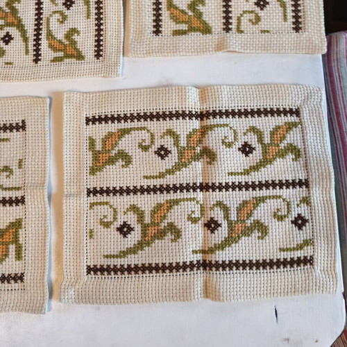 Vintage handmade set of 6 embroidered table linens