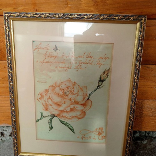 Rose framed print used, size 30-24 cm