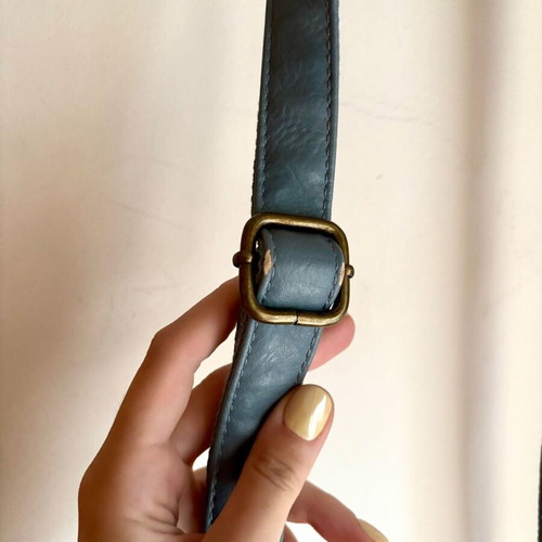 Leather vintage crossbody bag used dusty blue with adjustable strap
