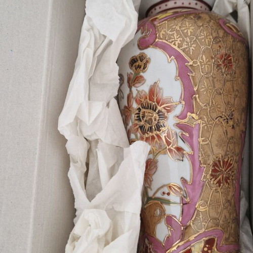 Limoges Vase new, French porcelain with pink and gold floral design