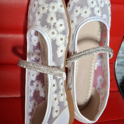 Children's ballerinas size 32 like new, transparent floral with glitter detail