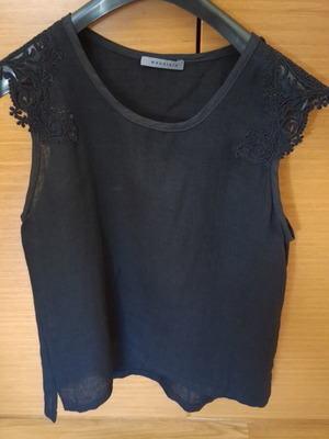 Linen blouse with lace sleeves like new, black, size L