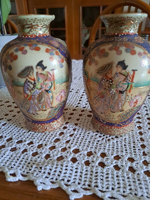 Satsuma vases used, set of 2, height 13cm