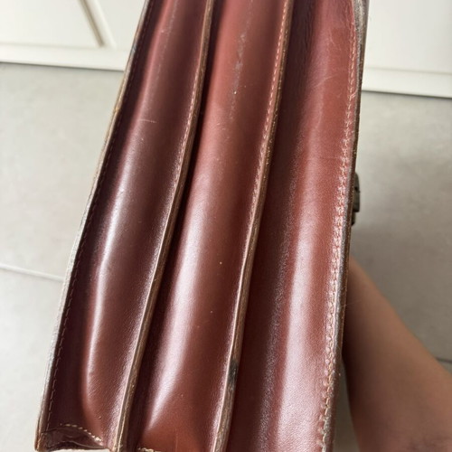 Leather briefcase used, vintage brown with metal clasp