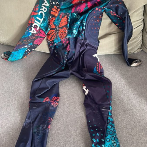 Arctica kids' racing ski suit used, size M, blue multicolor