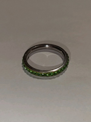 Stainless steel ring with green rhinestones like new