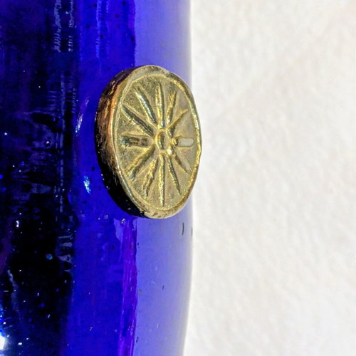 Vintage Handmade Cobalt Blue Vase with Vergina Star, Art Glass