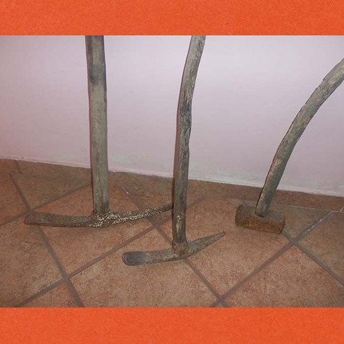 Outdoor tools used, baripoula, chisel, pickaxe, vintage set