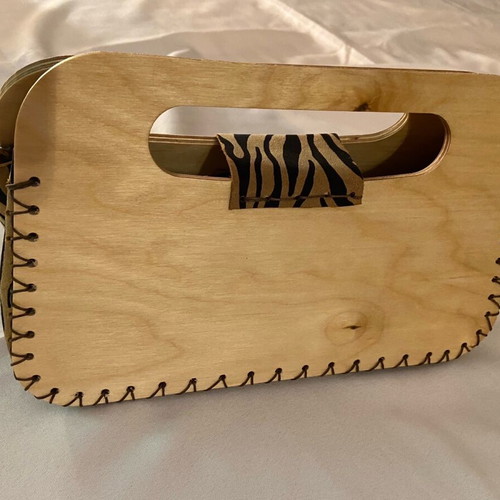 Handmade bag from genuine leather and wood new