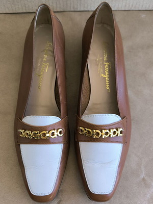 Salvatore Ferragamo Boutique women's leather shoes size 38.5 like new, brown and white