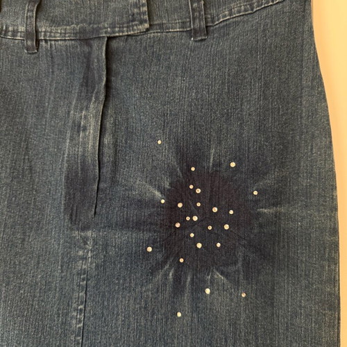 Denim stretch long skirt like new with decorative rhinestones blue size M