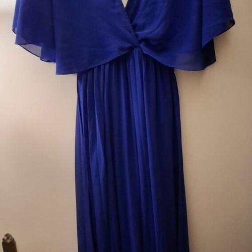 Evening long dress blue with elastic waist and cotton lining