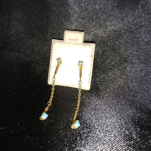 Gold hanging earrings with strass and blue bead new