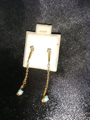 Gold hanging earrings with strass and blue bead new