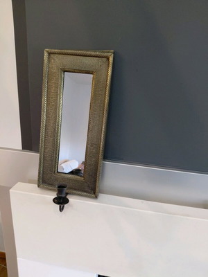 Mirror with candle holder used, wood and metal 41x18cm