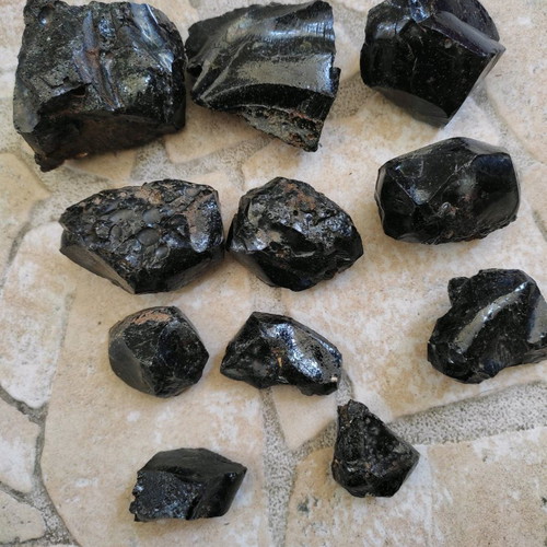 Black Obsidian used, pack all together, volcanic glass