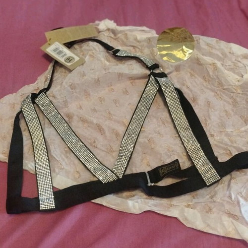 Med bra new with rhinestones, size 80B, black and silver