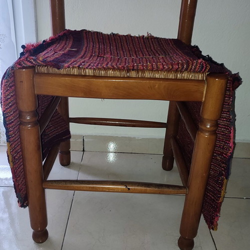 Old woven double horse saddle bag used with fabric tears