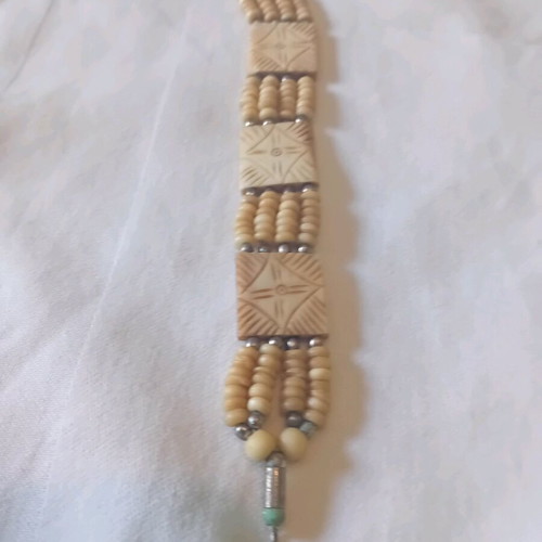 Vintage bracelet used with chess bead design beige