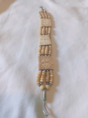 Vintage bracelet used with chess bead design beige