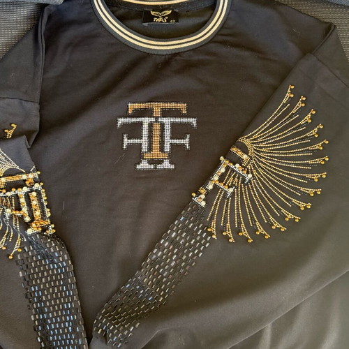 Women's black blouse with unique beaded sleeves Tatu size 42 like new