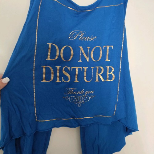 Anel blouse used, s/m size, blue with gold lettering