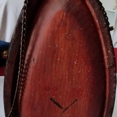 Antique flask used, wooden with metal bindings