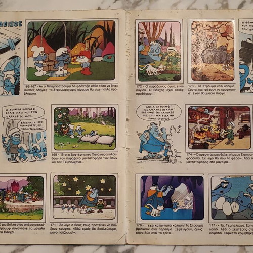 The Smurfs Panini sticker album used, 148 of 180 stickers