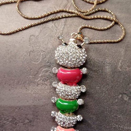 Betsey Johnson pendant necklace with caterpillar and rhinestones like new