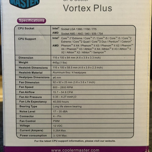 Cooler Master Vortex Plus CPU cooler used