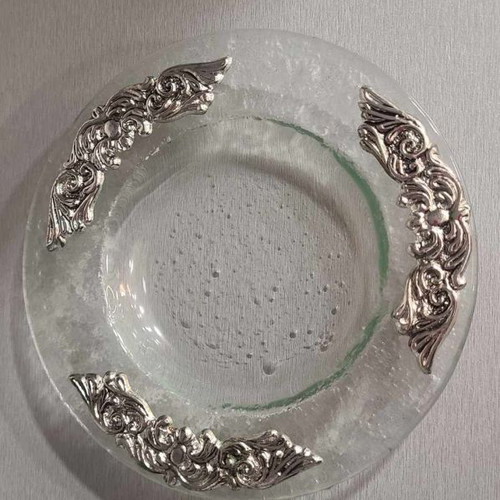 Glass ashtray with silver-plated flowers new 16cm