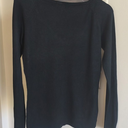 Black thin knit women's sweater with V-neck and long sleeves