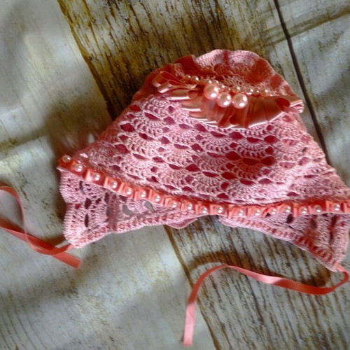 Knitted hat handmade, 100% cotton, pink, for children 1-3 years