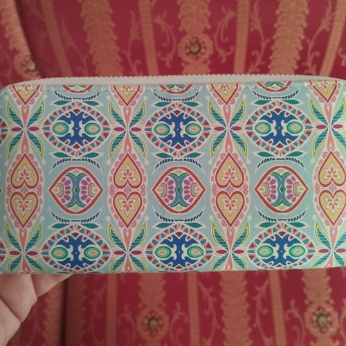 Long continental wallet used, colorful summer style