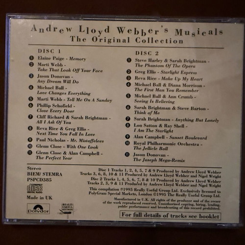 Andrew Lloyd Webber's Musicals The Original Collection double CD near mint