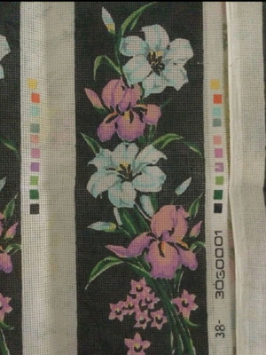 Vintage embroidery canvas with flowers, new