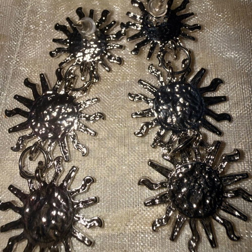 Handmade silver sun motif dangling earrings new