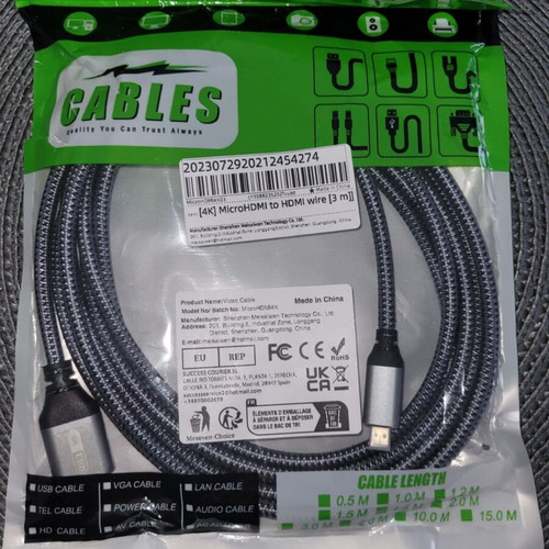 Micro HDMI to HDMI Cable 3 Meters 4K Braided New