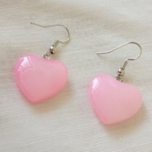 Quartz heart-shaped earrings new, pink and silver