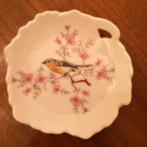 Thun Bohemia Porcelain Plate with Handpainted Bird and Cherry Blossom, Like New
