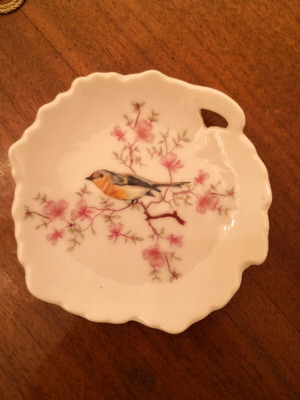 Thun Bohemia Porcelain Plate with Handpainted Bird and Cherry Blossom, Like New