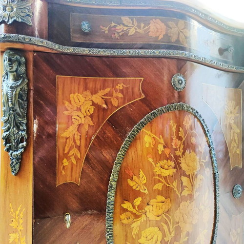 Baroque Bayou with Marble Top, Marquetry and Brass Details like new