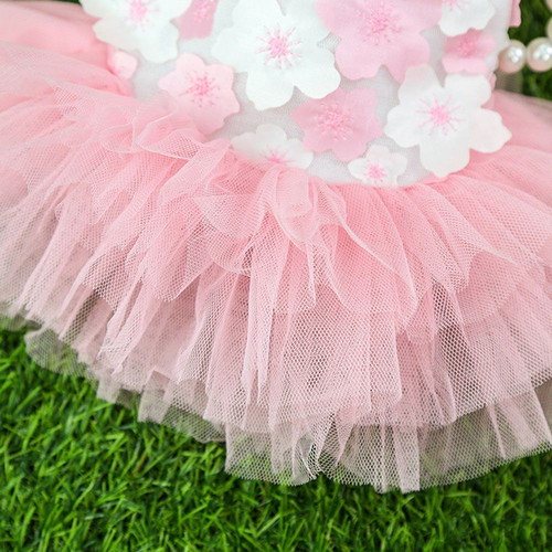 Lilly dog dress new, size XS with white and pink flowers and pink tulle