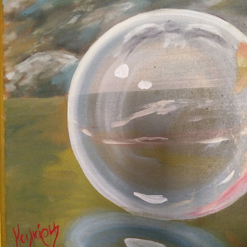 Painting "Yellow Hat" on canvas by Ch. Koiliaris like new, 2002