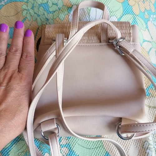 Bag to Bag beige backpack bag, faux leather and woven