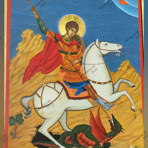 Byzantine Saint George Icon, handmade, 30x40cm wood
