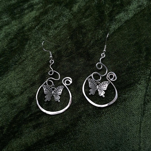 Wire-Worked Butterfly Earrings new, silver color, handcrafted