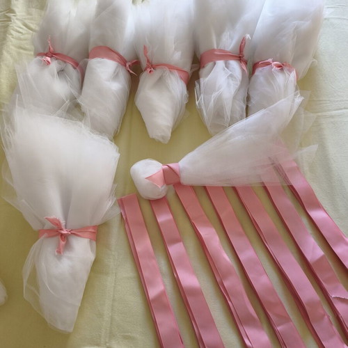Tulle and ribbons for bombonieres, like new, pack for 70+